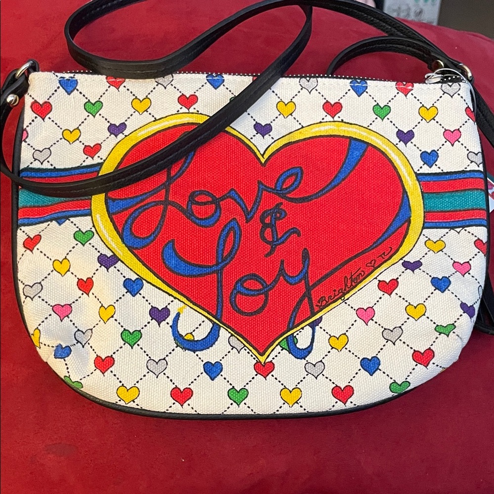 Brighton Bow & Colorful Hearts Canvas Crossbody NWT